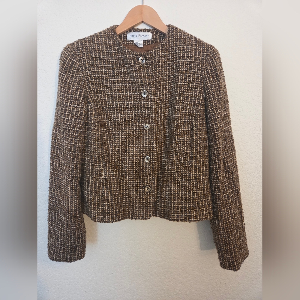 Rena Rowan Wool Blend Tweed Lined Jacket Size 12